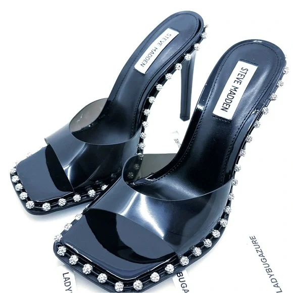 NWOB Steve Madden Women’s Zaylee Black Rhinestone Heels Size 8 - Sold Out - Picture 4 of 13